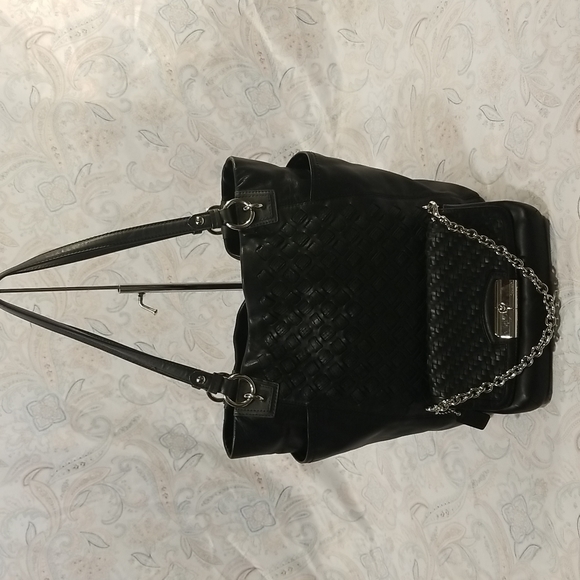 Coach Handbags - Black Woven Coach Tote & Matching Clutch
